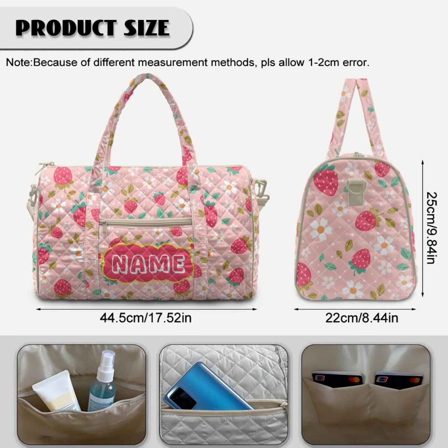 Private Label 2 Piece Pink Personalized Travel Bag Sets for Girls Custom Logo Quilted Duffle Makeup Organizer with Handle Pocket Lightweight Airline Personal Item Cosmetics Bag Manufacturer