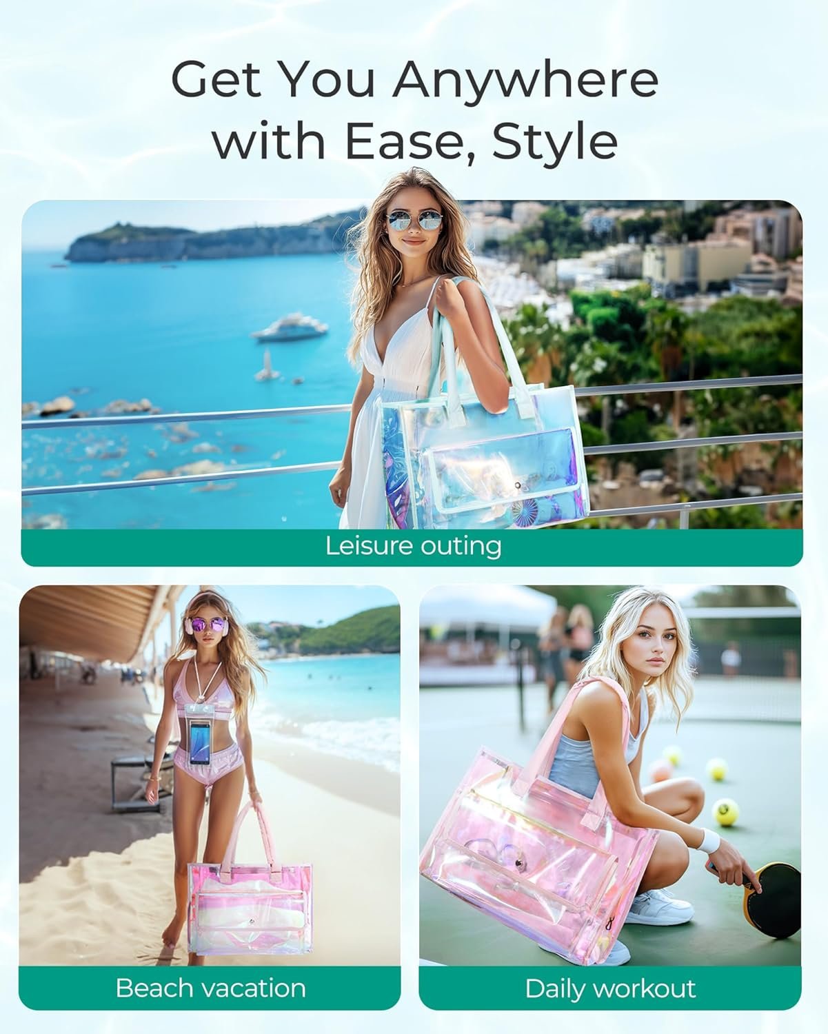 Private Label Waterproof Beach Bag for Women with Phone Pouch, Custom Logo Large Tote Bag for Pool Travel and Vacation Manufacturer