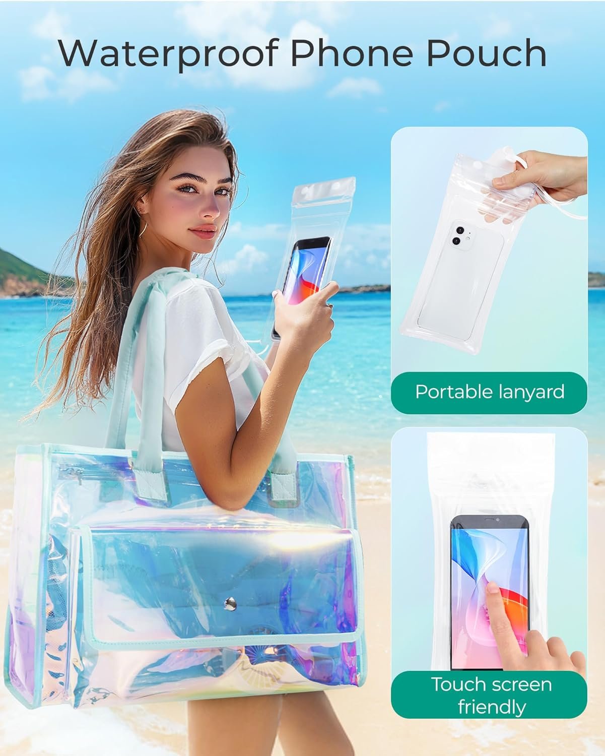 Private Label Waterproof Beach Bag for Women with Phone Pouch, Custom Logo Large Tote Bag for Pool Travel and Vacation Manufacturer