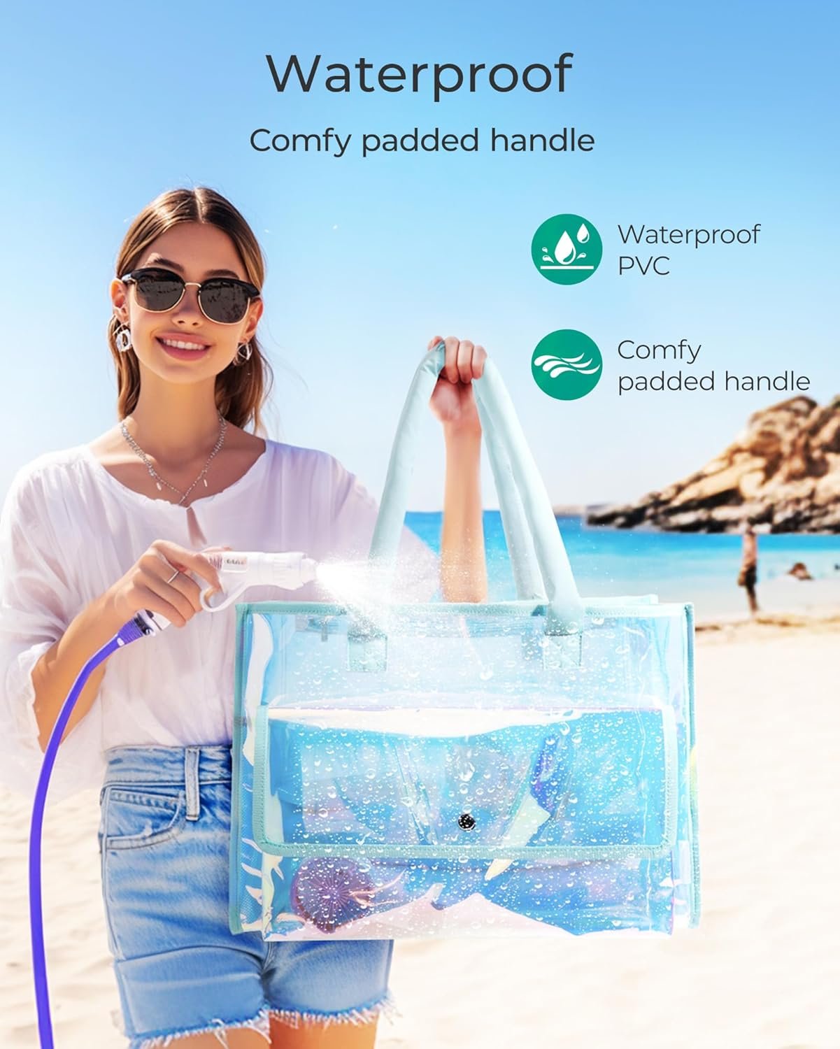 Private Label Waterproof Beach Bag for Women with Phone Pouch, Custom Logo Large Tote Bag for Pool Travel and Vacation Manufacturer