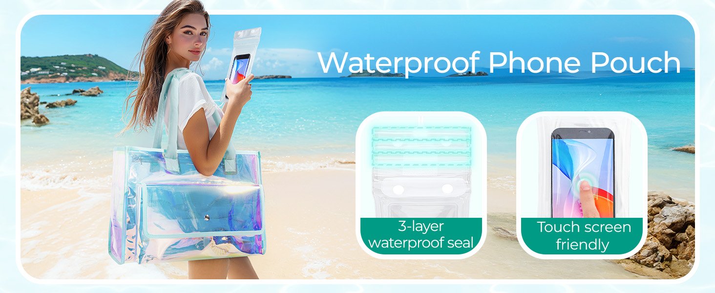 Private Label Waterproof Beach Bag for Women with Phone Pouch, Custom Logo Large Tote Bag for Pool Travel and Vacation Manufacturer