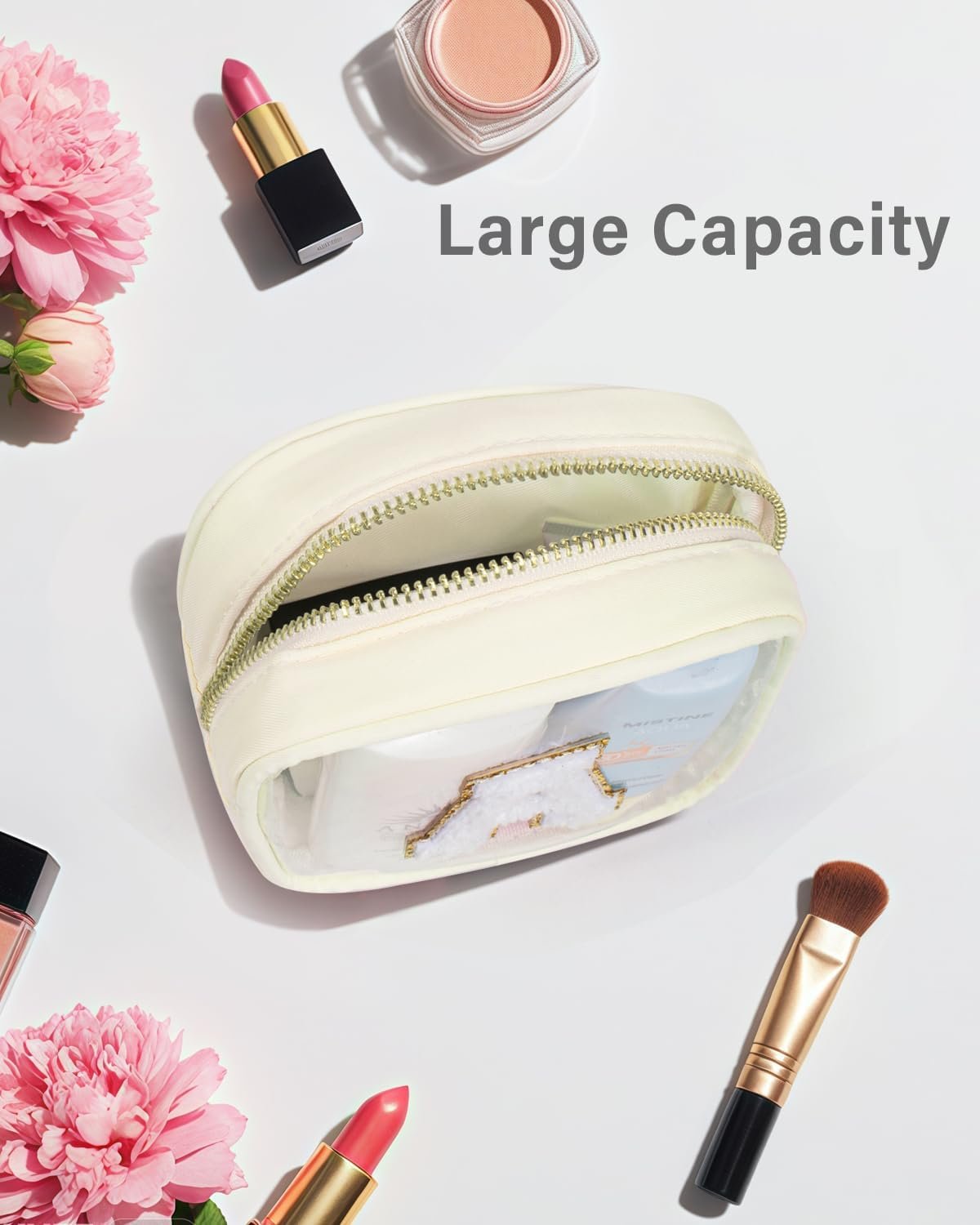 Private Label Initial Small Makeup Travel Toiletry Bag Clear Preppy Cosmetic Organizer Custom Logo Beige A Valentine's Birthday Gifts for Teen Girls Women Girlfriend Teacher Mom Manufacturer Private Label Initial Small Makeup Travel Toiletry Bag Clear Preppy Cosmetic Organizer Custom Logo Beige A Valentine's Birthday Gifts for Teen Girls Women Girlfriend Teacher Mom Manufacturer