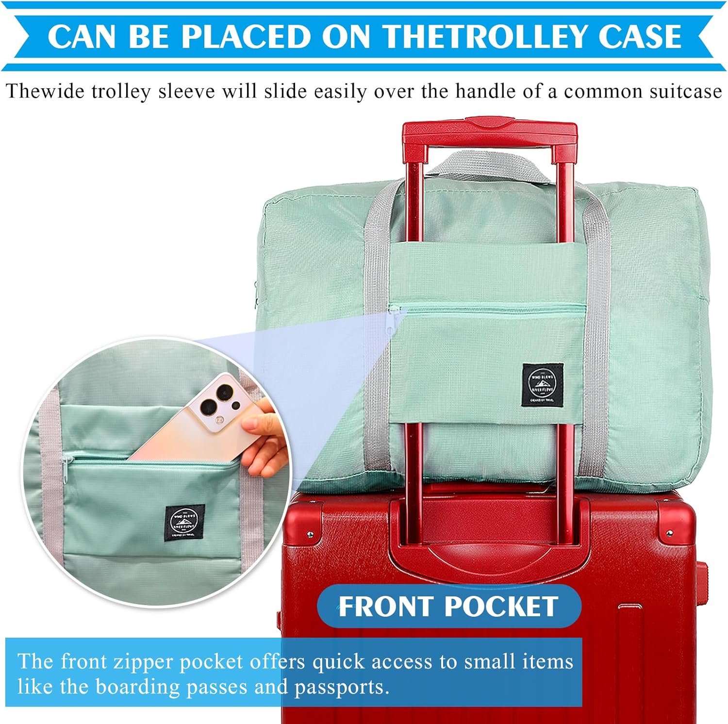 Custom Logo Foldable Travel Duffel Bag 2PCS Carry On Luggage Personal Item Sports Gym Bag Private Label Water Resistant Weekender Overnight Bags Manufacturer for Women and Men Green+Red