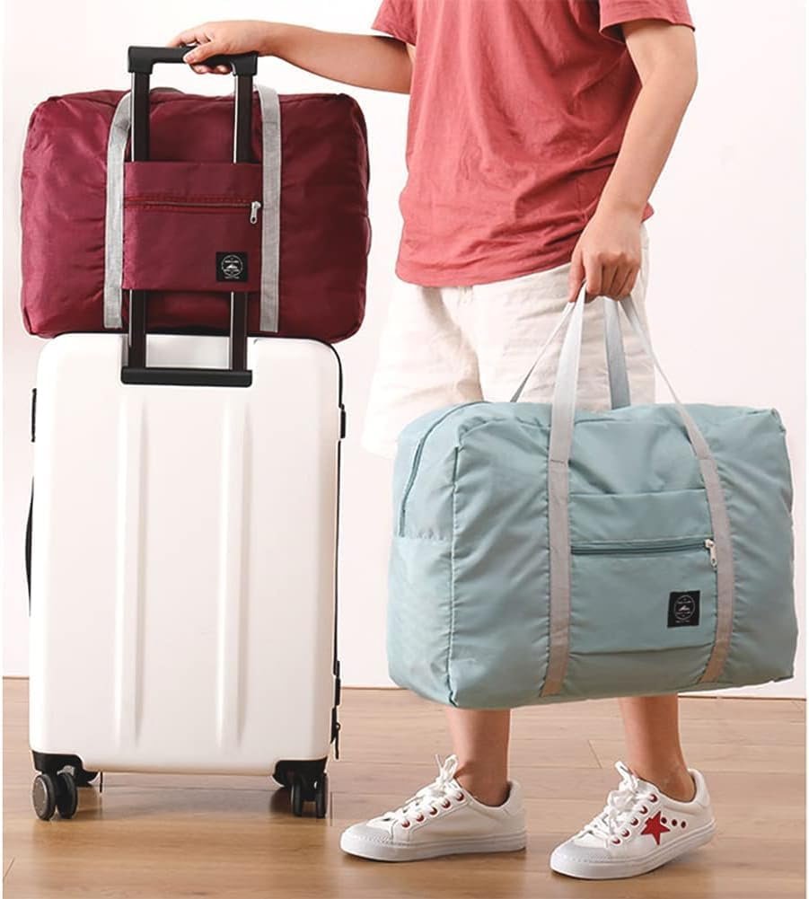 Custom Logo Foldable Travel Duffel Bag 2PCS Carry On Luggage Personal Item Sports Gym Bag Private Label Water Resistant Weekender Overnight Bags Manufacturer for Women and Men Green+Red