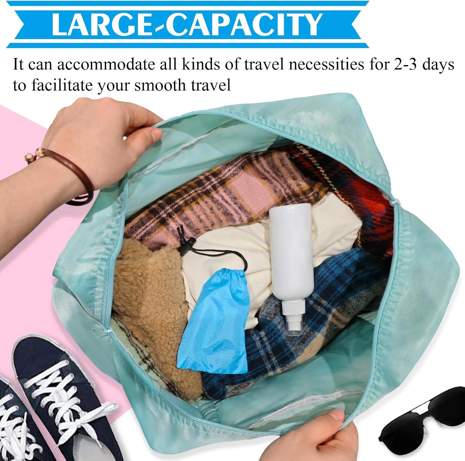 Custom Logo Foldable Travel Duffel Bag 2PCS Carry On Luggage Personal Item Sports Gym Bag Private Label Water Resistant Weekender Overnight Bags Manufacturer for Women and Men Green+Red