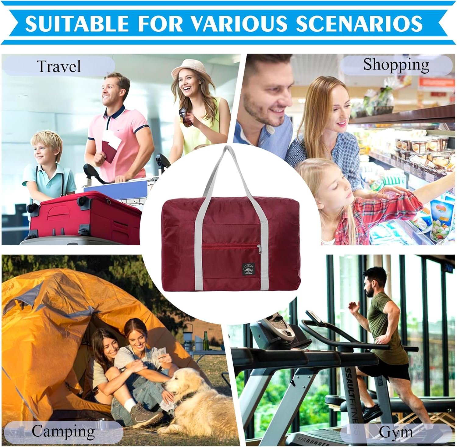 Custom Logo Foldable Travel Duffel Bag 2PCS Carry On Luggage Personal Item Sports Gym Bag Private Label Water Resistant Weekender Overnight Bags Manufacturer for Women and Men Green+Red