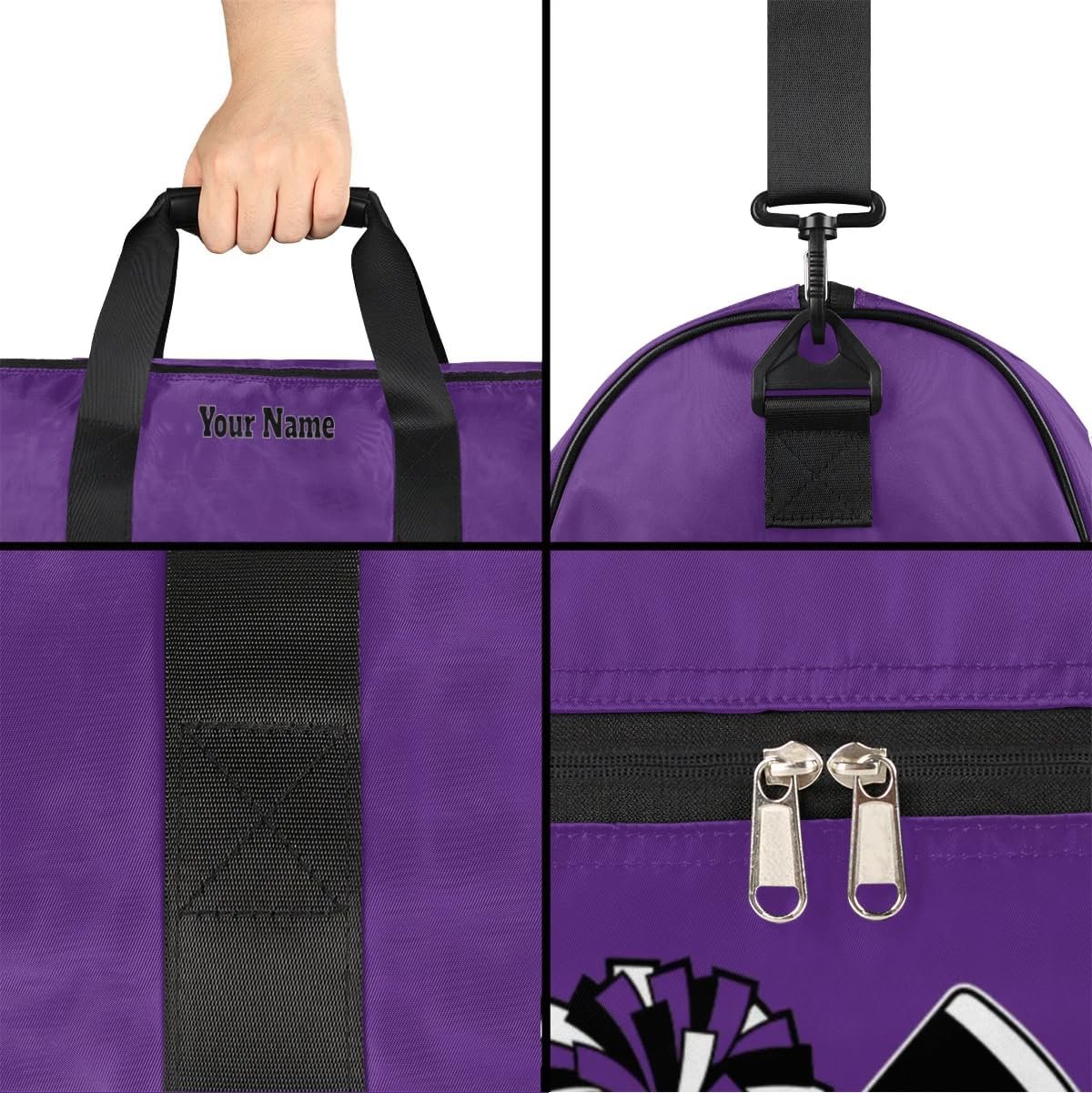 Private Label Cheerleader Duffel Bag Weekender Overnight Custom Logo Personalized Name Team Gift Lightweight Gymnastics Dance Waterproof Sport Gym Travel Collapsible Carry On Tote Bag Manufacturer Black Purple White