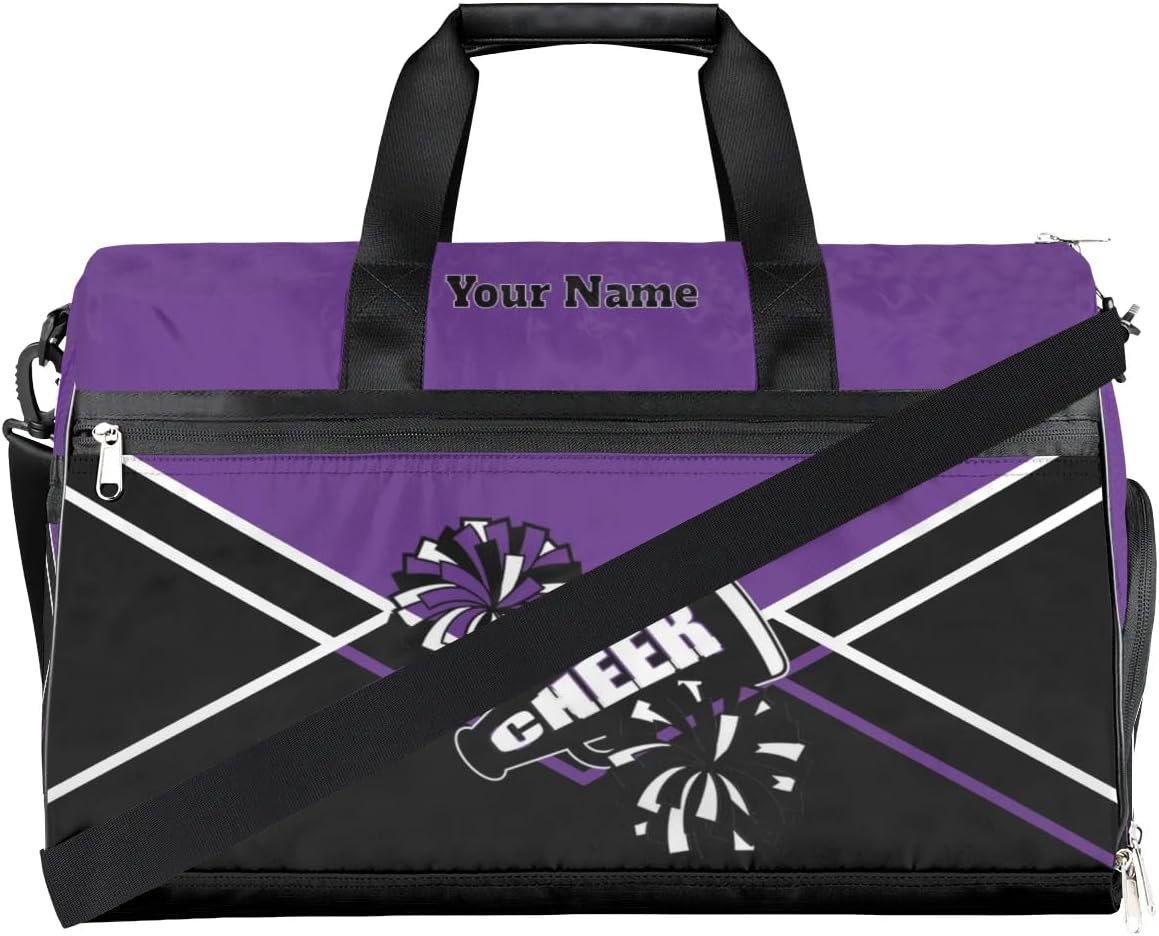 Private Label Cheerleader Duffel Bag Weekender Overnight Custom Logo Personalized Name Team Gift Lightweight Gymnastics Dance Waterproof Sport Gym Travel Collapsible Carry On Tote Bag Manufacturer Black Purple White