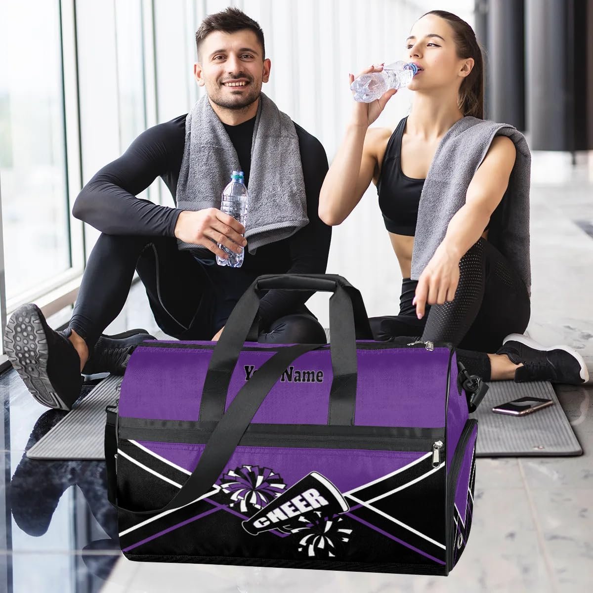 Private Label Cheerleader Duffel Bag Weekender Overnight Custom Logo Personalized Name Team Gift Lightweight Gymnastics Dance Waterproof Sport Gym Travel Collapsible Carry On Tote Bag Manufacturer Black Purple White