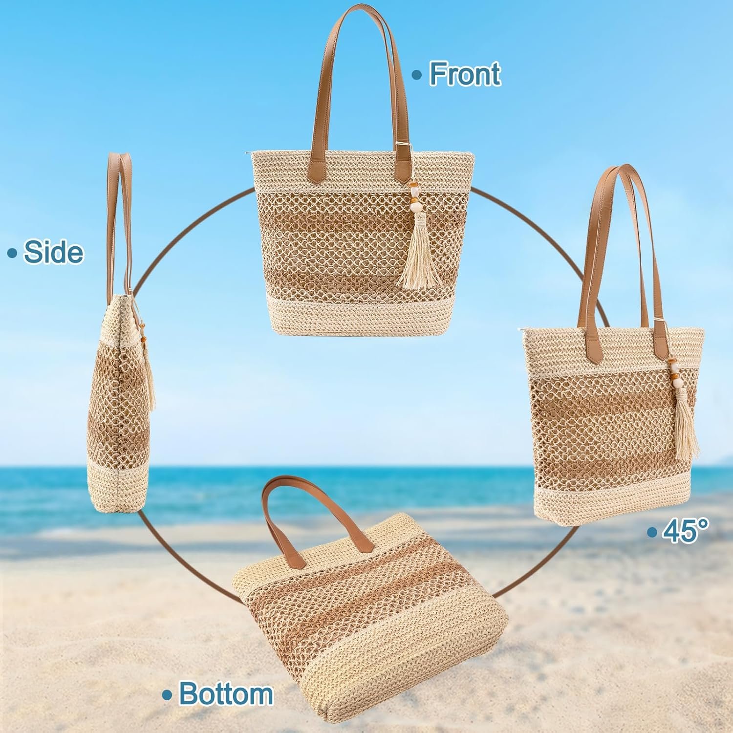 Custom Logo Straw Beach Tote Bag for Women - Handwoven Summer Handbag with Zipper Large Roomy Perfect for Vacation Travel Pool Lightweight Foldable Boho Style Private Label Factory Custom Logo Straw Beach Tote Bag for Women - Handwoven Summer Handbag with Zipper Large Roomy Perfect for Vacation Travel Pool Lightweight Foldable Boho Style Private Label Factory