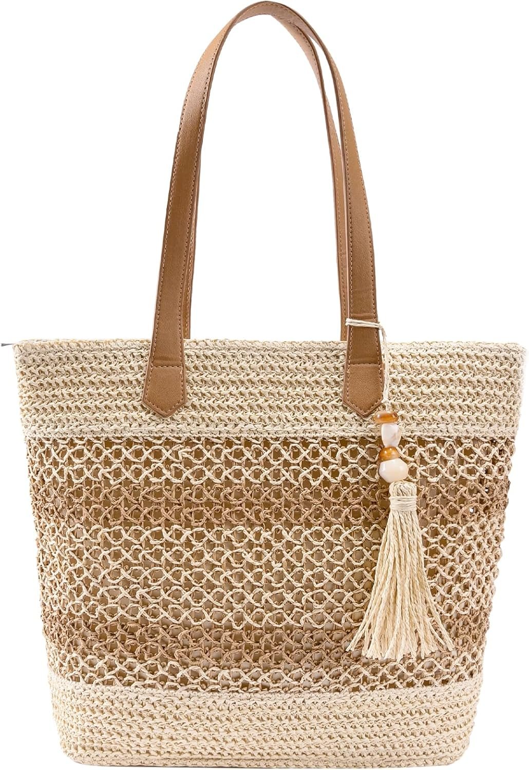Custom Logo Straw Beach Tote Bag for Women - Handwoven Summer Handbag with Zipper Large Roomy Perfect for Vacation Travel Pool Lightweight Foldable Boho Style Private Label Factory