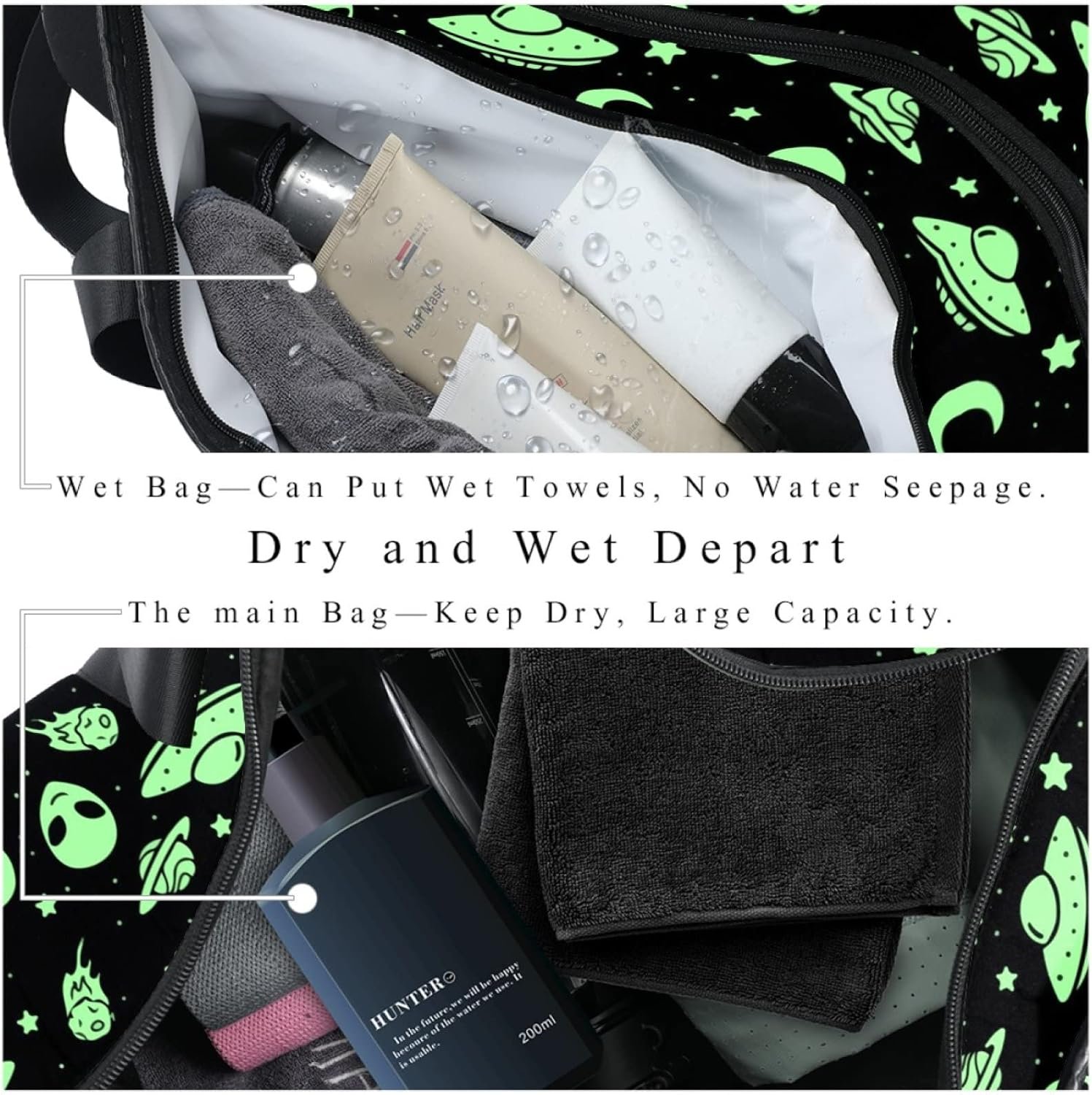 Private Label Green Alien UFO Moon Sports Gym Travel Duffel Bag Custom Logo Luggage Handbag for Women Men Manufacturer