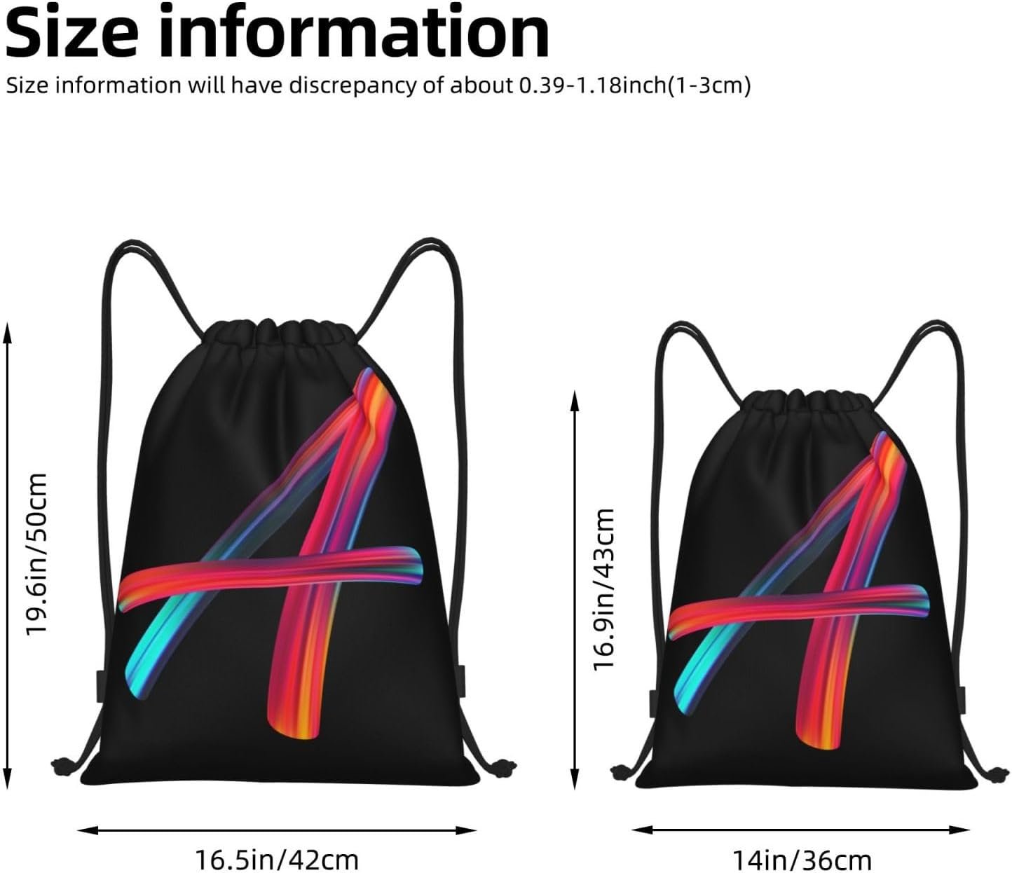 Custom Logo Black Drawstring Cinch Sackpack Bags with Rainbow Letter A Private Label for Sports Gym Travel Swimming Beach Camping Manufacturer Custom Logo Black Drawstring Cinch Sackpack Bags with Rainbow Letter A Private Label for Sports Gym Travel Swimming Beach Camping Manufacturer