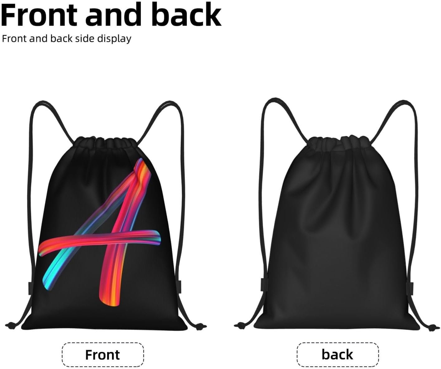 Custom Logo Black Drawstring Cinch Sackpack Bags with Rainbow Letter A Private Label for Sports Gym Travel Swimming Beach Camping Manufacturer Custom Logo Black Drawstring Cinch Sackpack Bags with Rainbow Letter A Private Label for Sports Gym Travel Swimming Beach Camping Manufacturer