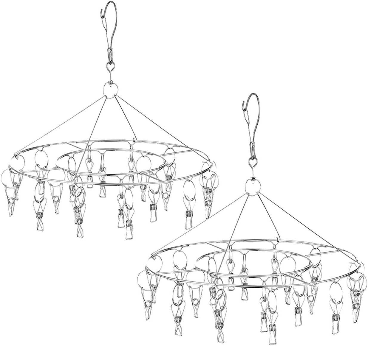 Private Label 2 Pack Custom Logo Stainless Steel Round Hanging Drying Rack with 20 Clips for Drying Socks, Baby Clothes, Bras, Towel, Underwear, Hat, Scarf, Pants, Gloves Manufacturer