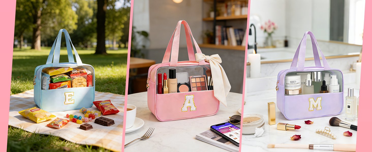 Custom Logo Personalized Pink Clear Large Makeup Bag Private Label Cosmetic Organizer Manufacturer Travel Toiletry Bag for Women Girls Gifts