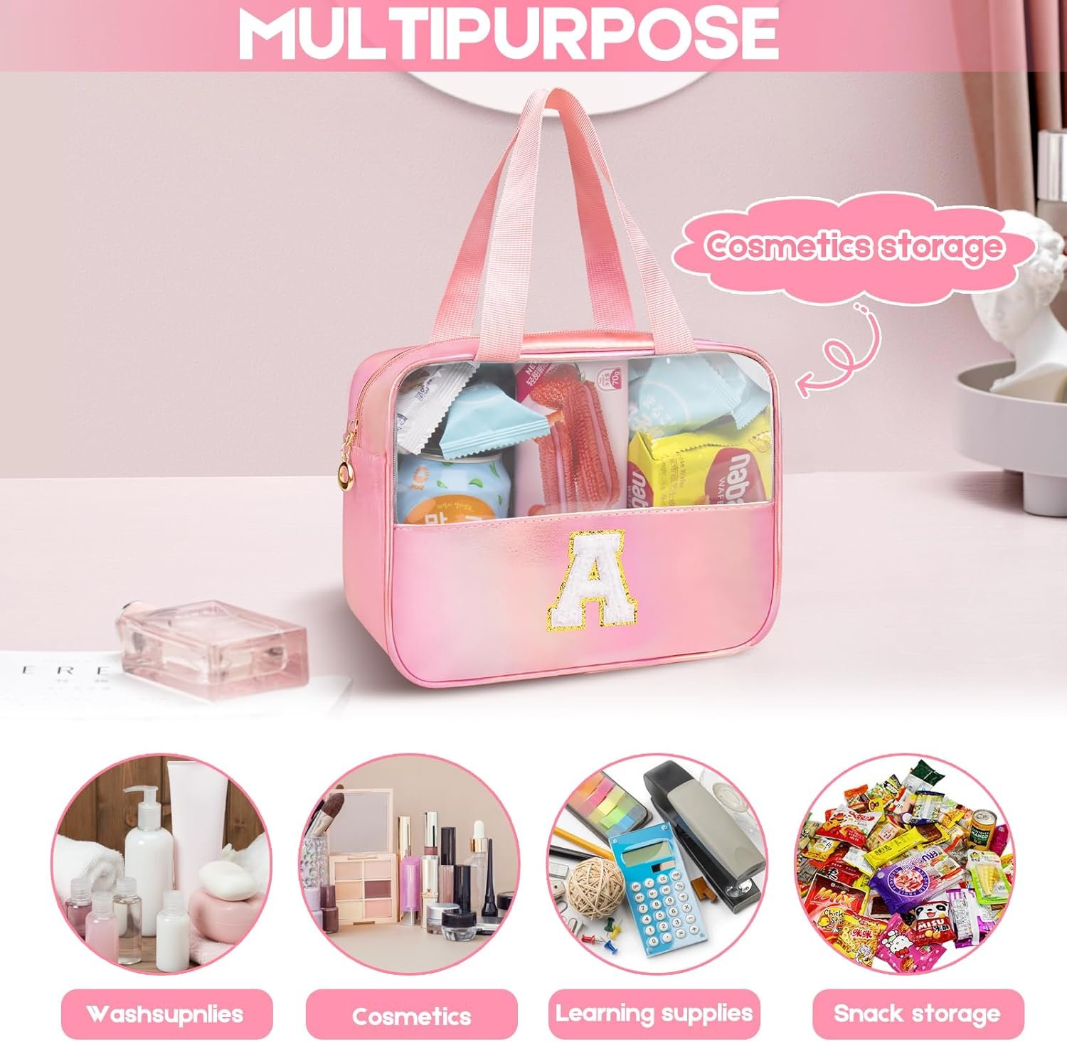 Custom Logo Personalized Pink Clear Large Makeup Bag Private Label Cosmetic Organizer Manufacturer Travel Toiletry Bag for Women Girls Gifts