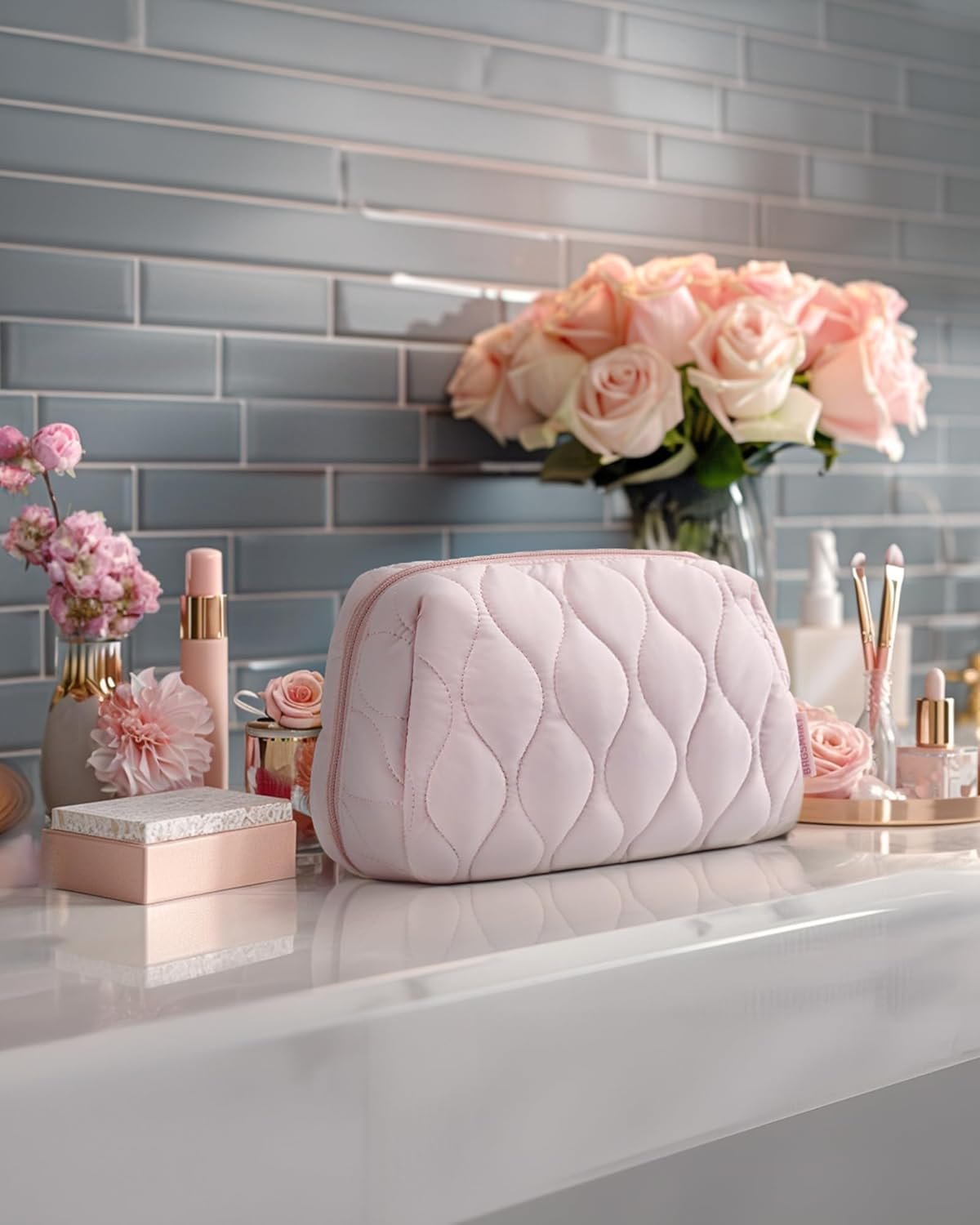 Private Label Puffy Padded Makeup Bag Factory Custom Logo Travel Cosmetic Organizer Wide-Open Pouch for Women Toiletries Brushes Pink Private Label Puffy Padded Makeup Bag Factory Custom Logo Travel Cosmetic Organizer Wide-Open Pouch for Women Toiletries Brushes Pink