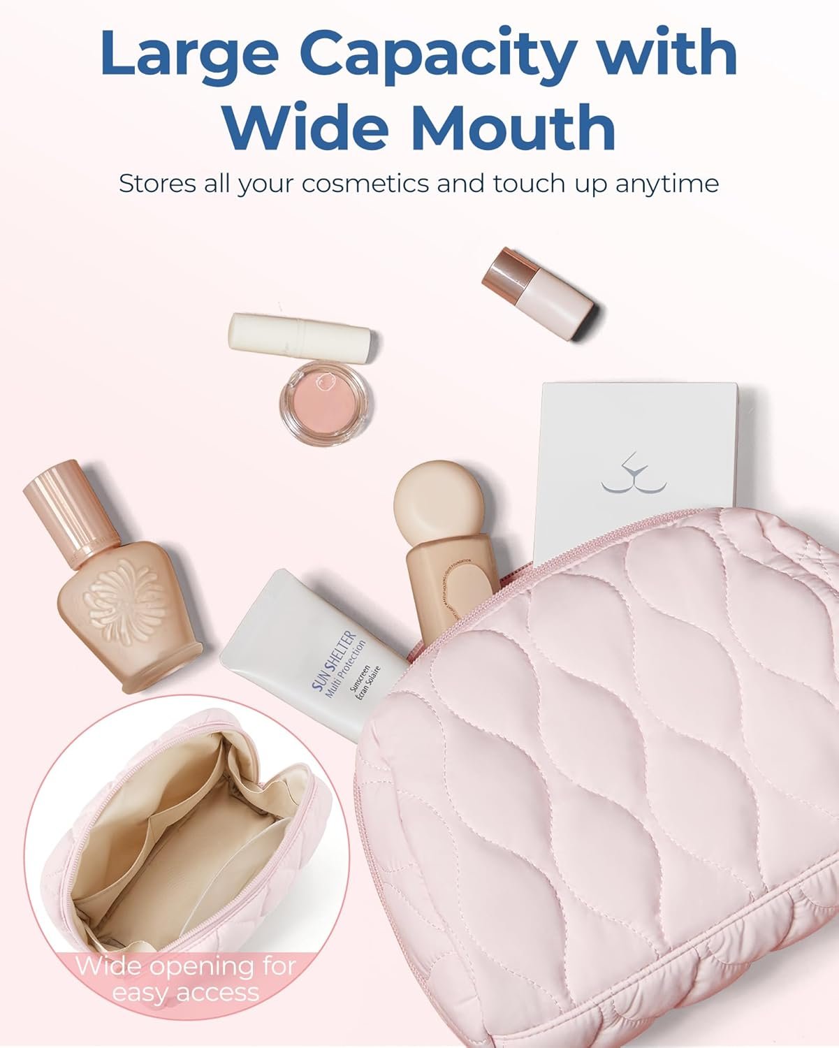 Private Label Puffy Padded Makeup Bag Factory Custom Logo Travel Cosmetic Organizer Wide-Open Pouch for Women Toiletries Brushes Pink Private Label Puffy Padded Makeup Bag Factory Custom Logo Travel Cosmetic Organizer Wide-Open Pouch for Women Toiletries Brushes Pink