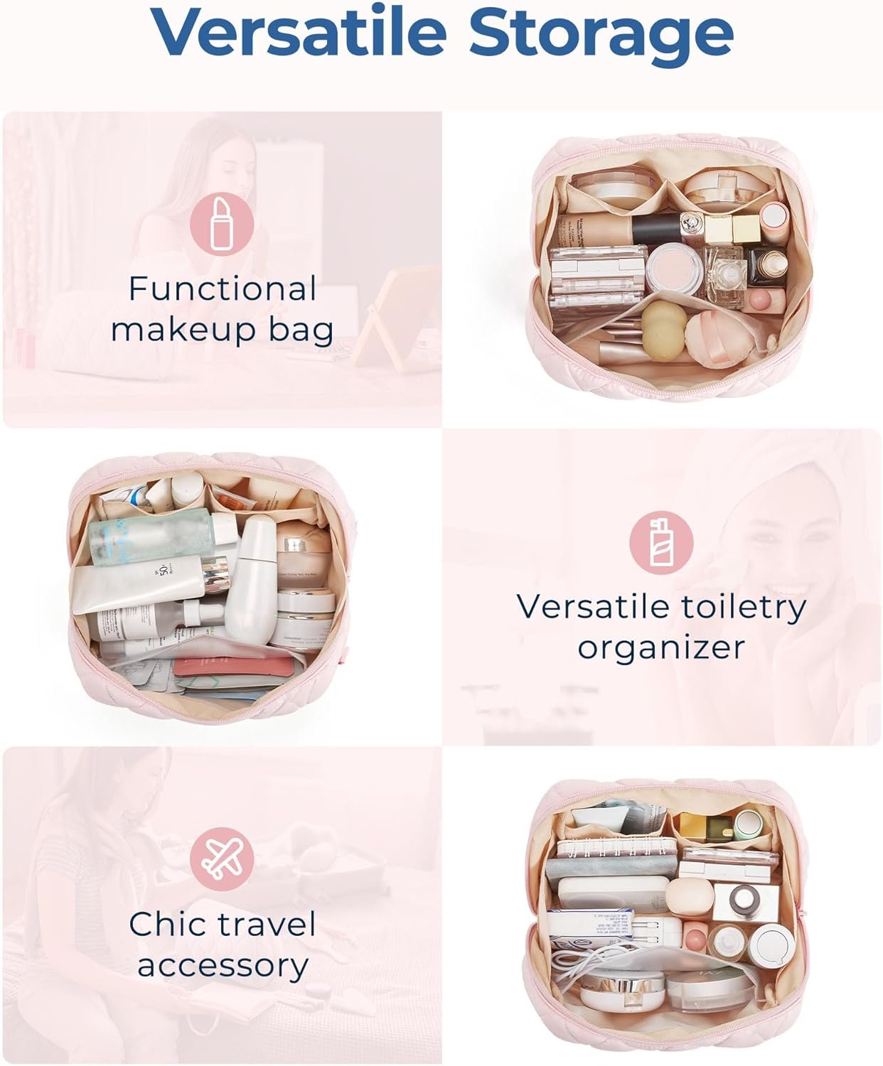 Private Label Puffy Padded Makeup Bag Factory Custom Logo Travel Cosmetic Organizer Wide-Open Pouch for Women Toiletries Brushes Pink Private Label Puffy Padded Makeup Bag Factory Custom Logo Travel Cosmetic Organizer Wide-Open Pouch for Women Toiletries Brushes Pink