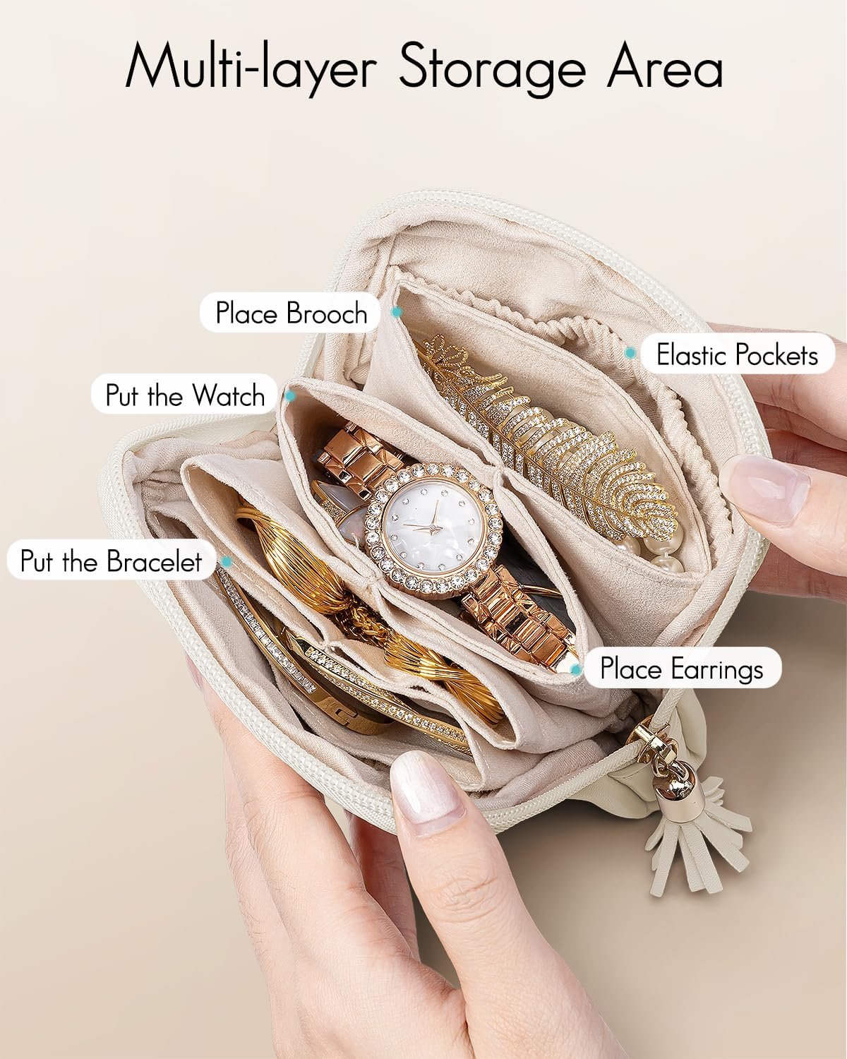 Private Label Small Travel Jewelry Organizer with Zipper Custom Logo Velvet Pouch Bag Manufacturer for Bracelets Rings Earrings Cream White Private Label Small Travel Jewelry Organizer with Zipper Custom Logo Velvet Pouch Bag Manufacturer for Bracelets Rings Earrings Cream White