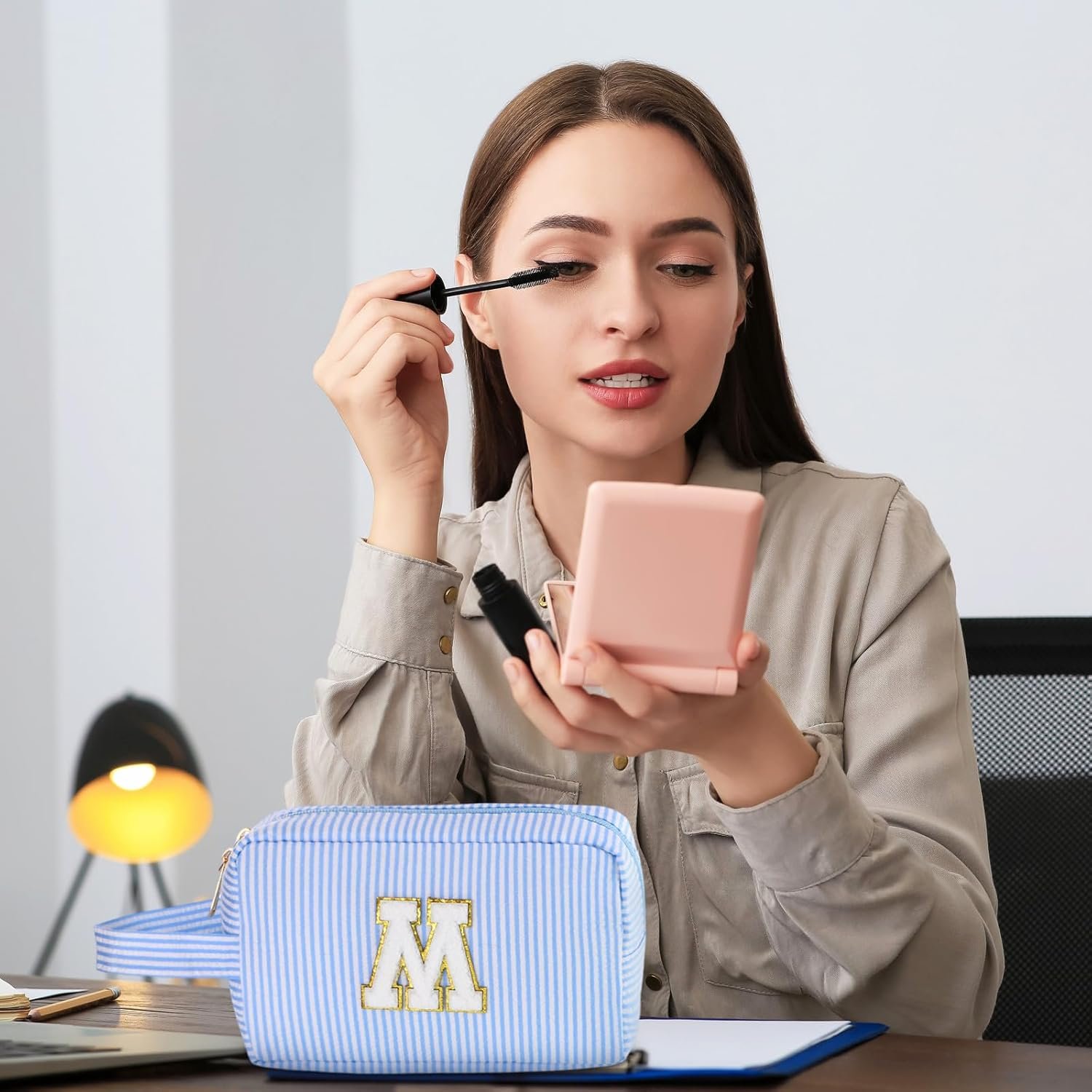 Custom Logo 4 Pcs Seersucker Striped Makeup Bags with 26 Chenille Letters A-Z Private Label Sublimation Customized Name Travel Toiletry Pouches Wedding Gifts for Women Bride Bridesmaids Manufacturer Custom Logo 4 Pcs Seersucker Striped Makeup Bags with 26 Chenille Letters A-Z Private Label Sublimation Customized Name Travel Toiletry Pouches Wedding Gifts for Women Bride Bridesmaids Manufacturer