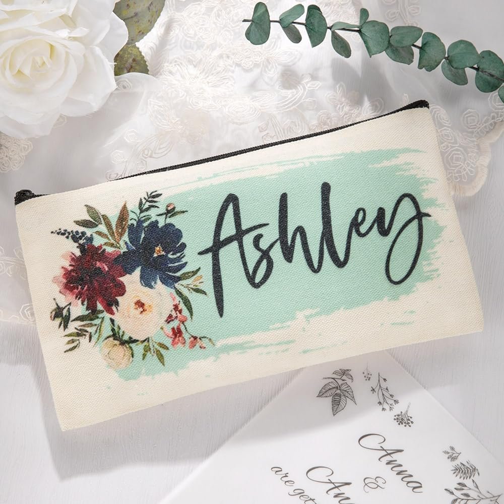 Private Label Small Personalized Makeup Cosmetic Bag Flower Zipper Pouch Custom Logo for Purse Travel Gifts for Bridesmaids Women Mothers Grandmas Daughters 9 Colors Manufacturer