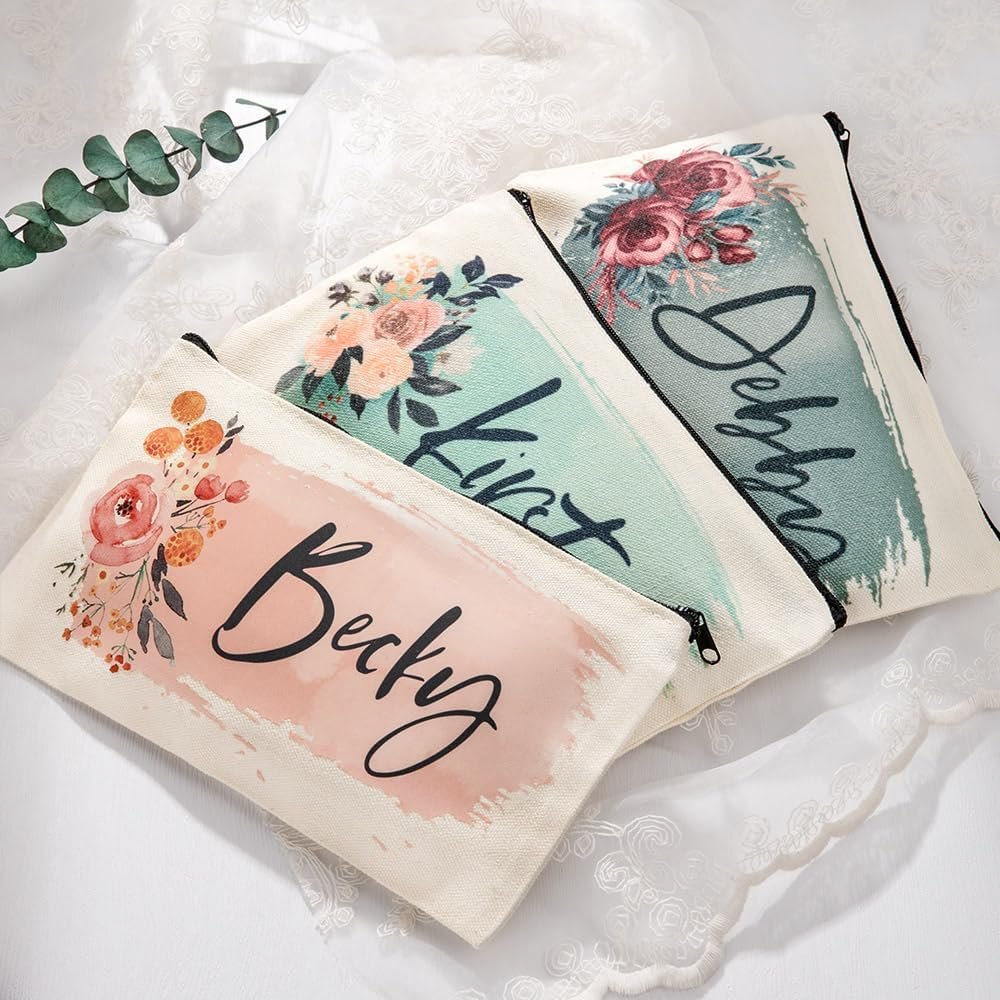 Private Label Small Personalized Makeup Cosmetic Bag Flower Zipper Pouch Custom Logo for Purse Travel Gifts for Bridesmaids Women Mothers Grandmas Daughters 9 Colors Manufacturer