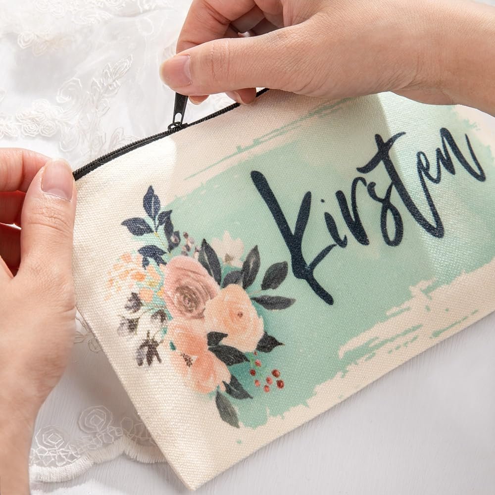 Private Label Small Personalized Makeup Cosmetic Bag Flower Zipper Pouch Custom Logo for Purse Travel Gifts for Bridesmaids Women Mothers Grandmas Daughters 9 Colors Manufacturer
