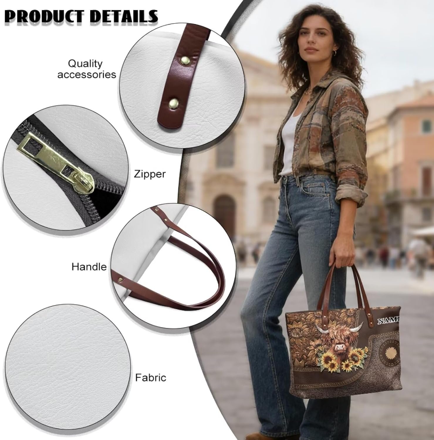 Custom Logo Personalized Top Handle Tote Bag for Women Private Label with Zipper Manufacturer for Excursions Shopping