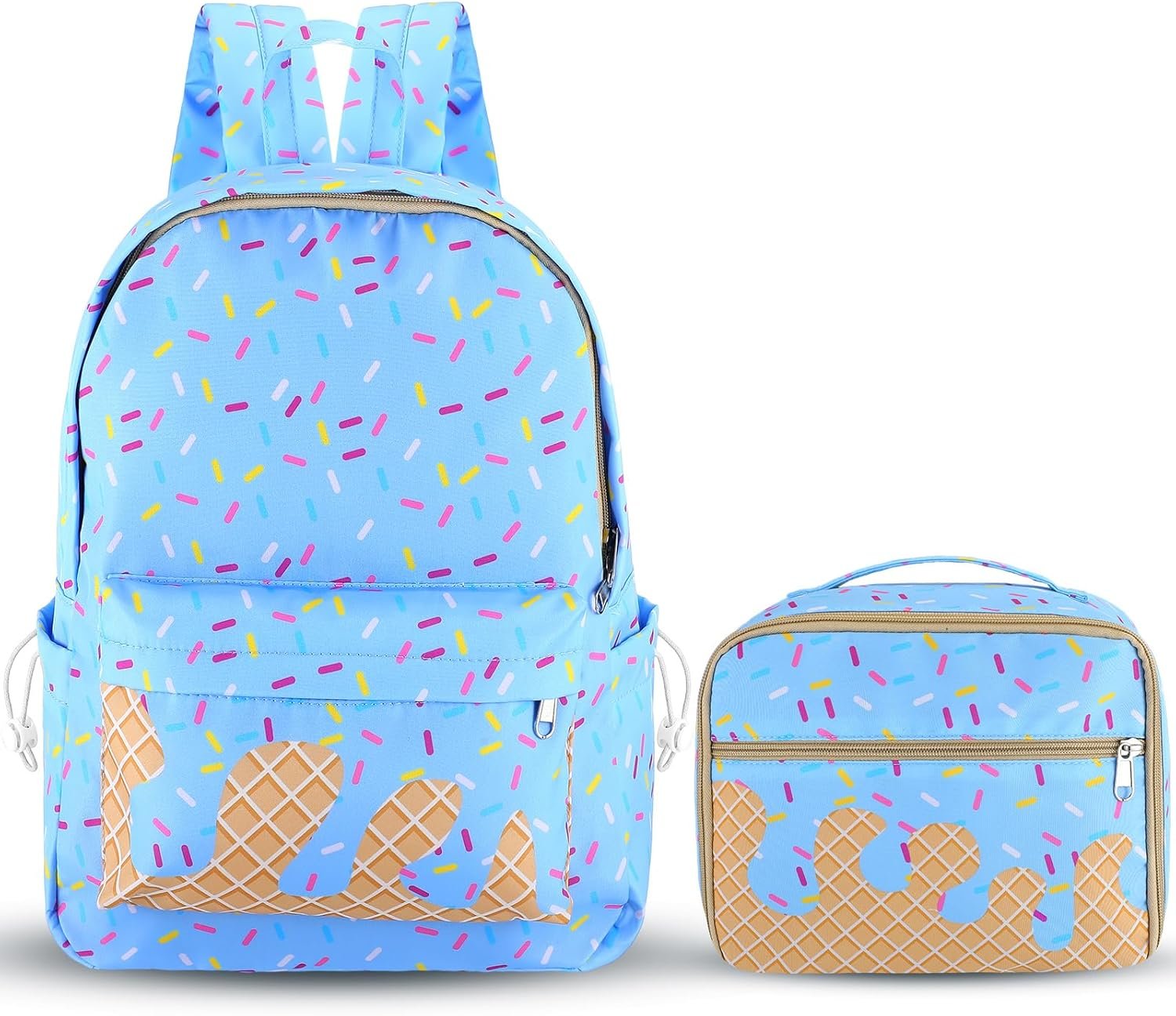 Custom Logo Blue Ice Cream Drip Backpack with Private Label Lunch Box Set from Manufacturer for School Travel Hiking Camping Casual