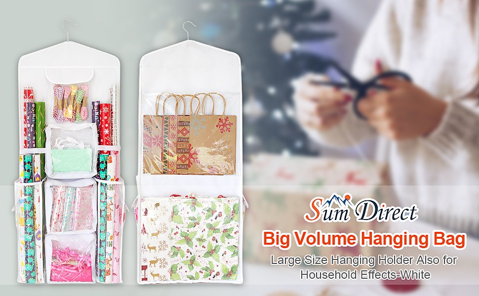 Private Label Double-Sided Gift Wrap Organizer - Custom Logo White Hanging Wrapping Paper Gift Bag Storage Holder Pockets Manufacturer