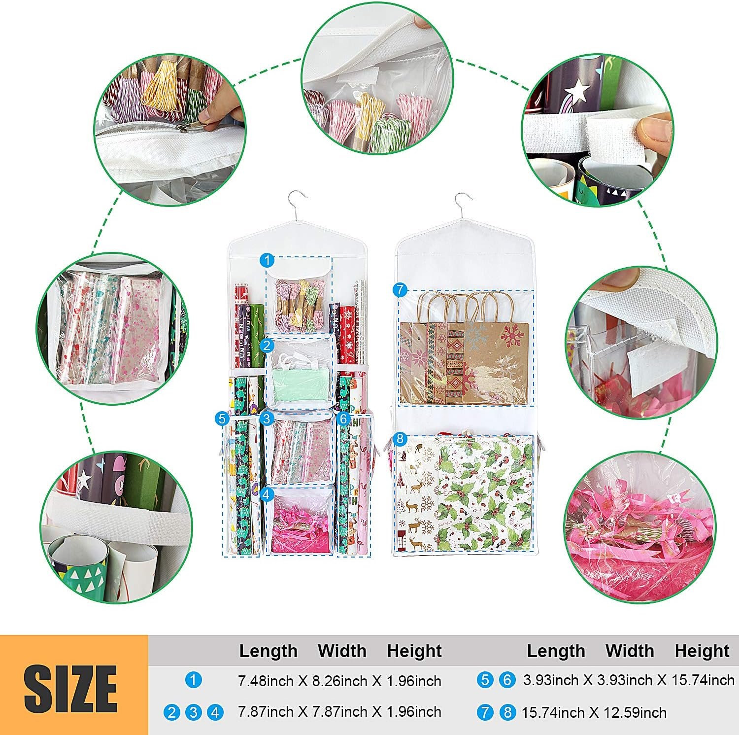 Private Label Double-Sided Gift Wrap Organizer - Custom Logo White Hanging Wrapping Paper Gift Bag Storage Holder Pockets Manufacturer