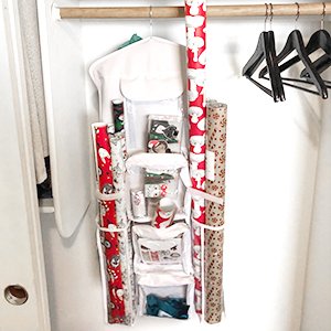 Private Label Double-Sided Gift Wrap Organizer - Custom Logo White Hanging Wrapping Paper Gift Bag Storage Holder Pockets Manufacturer