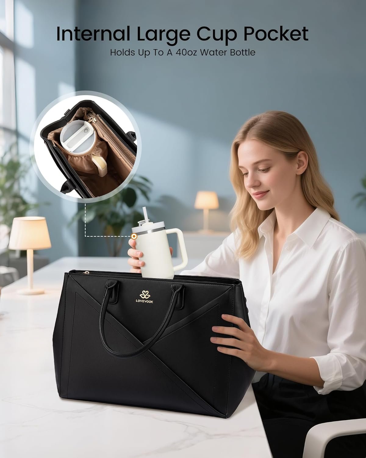 Custom Logo 15.6 Inch Womens Laptop Tote Bag with Large Cup Holder Waterproof PU Leather Private Label Work Teacher Business Office Handbag Briefcase Manufacturer Custom Logo 15.6 Inch Womens Laptop Tote Bag with Large Cup Holder Waterproof PU Leather Private Label Work Teacher Business Office Handbag Briefcase Manufacturer