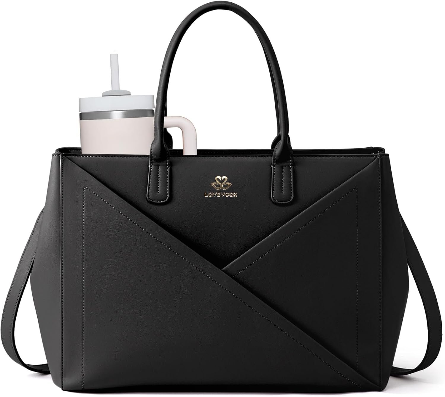 Custom Logo 15.6 Inch Womens Laptop Tote Bag with Large Cup Holder Waterproof PU Leather Private Label Work Teacher Business Office Handbag Briefcase Manufacturer