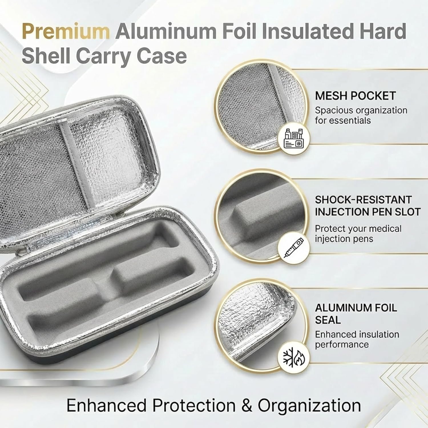 Custom Logo Hard Shell Insulated Cooler Travel Case for Injector Pens TSA Approved Cold Pack Private Label Easy Clean Compact Syringe Box Holder for Trip Daily Use Factory Gray Dual