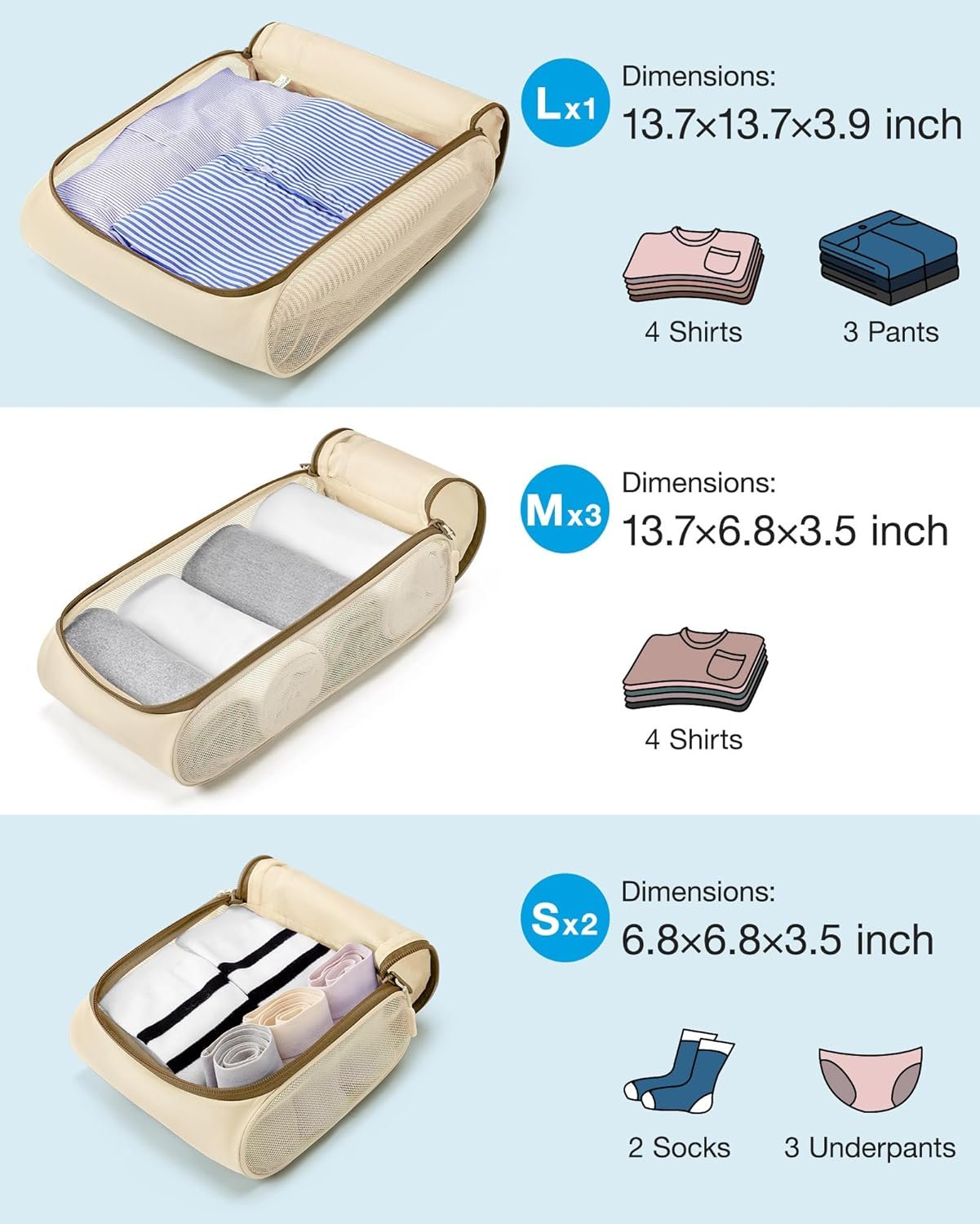 Custom Logo 6 Set Keep Shape Packing Cubes Private Label Lightweight Suitcase Organizer Bags Manufacturer