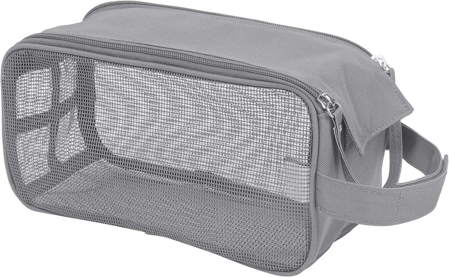 Custom Logo Hanging Mesh Toiletry Bag Grey | Private Label Travel Organizer Perfect for Dorm Gym Back to School | Shampoo Shower Accessories Manufacturer