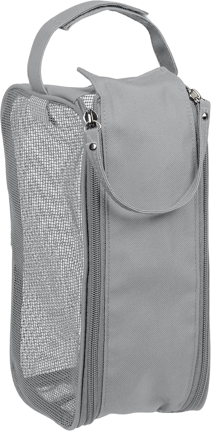 Custom Logo Hanging Mesh Toiletry Bag Grey | Private Label Travel Organizer Perfect for Dorm Gym Back to School | Shampoo Shower Accessories Manufacturer