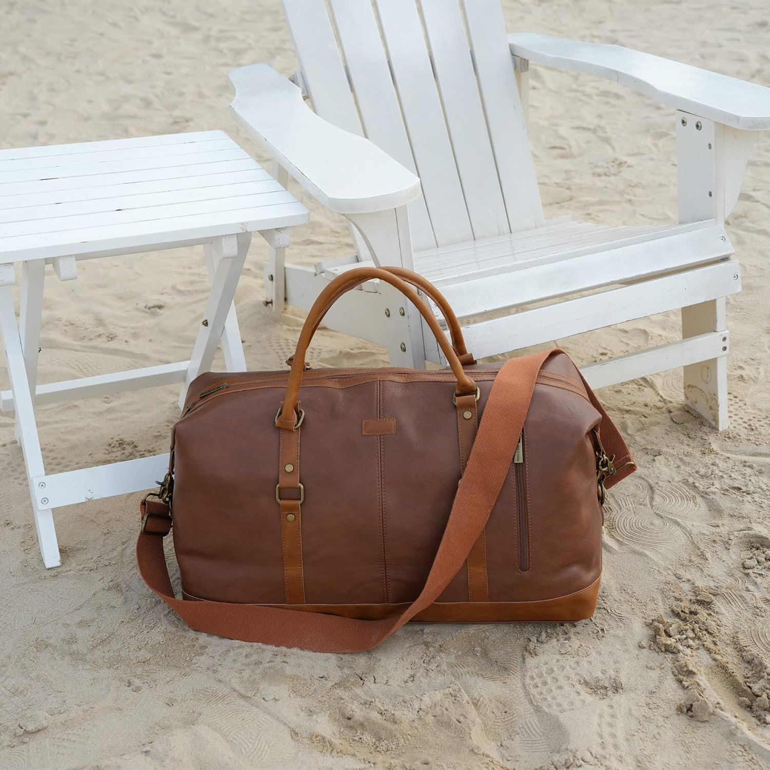 Private Label Vegan Leather Oversized Travel Duffel Tote Weekender Overnight Bag Custom Logo for Men and Women Manufacturer HB-14 (Brown)