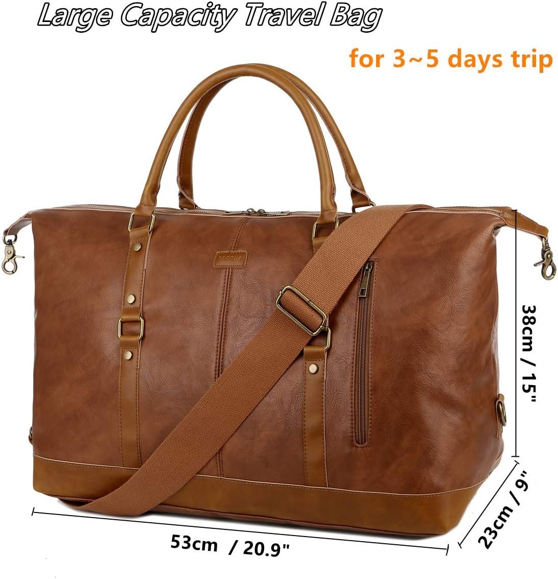Private Label Vegan Leather Oversized Travel Duffel Tote Weekender Overnight Bag Custom Logo for Men and Women Manufacturer HB-14 (Brown)