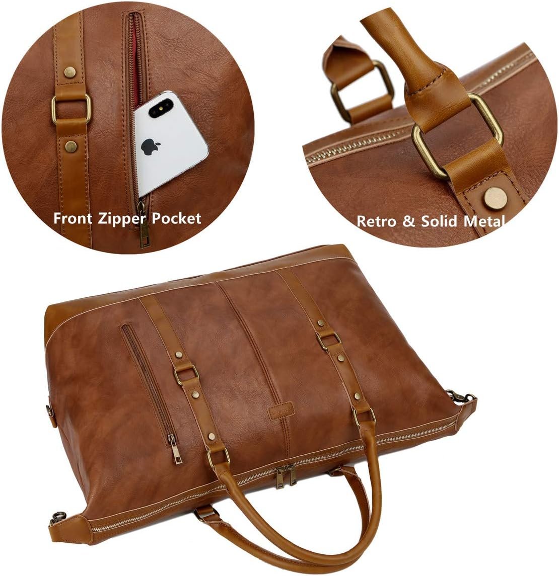 Private Label Vegan Leather Oversized Travel Duffel Tote Weekender Overnight Bag Custom Logo for Men and Women Manufacturer HB-14 (Brown)