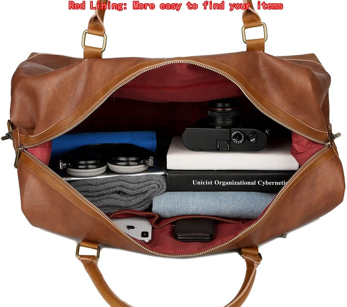 Private Label Vegan Leather Oversized Travel Duffel Tote Weekender Overnight Bag Custom Logo for Men and Women Manufacturer HB-14 (Brown)