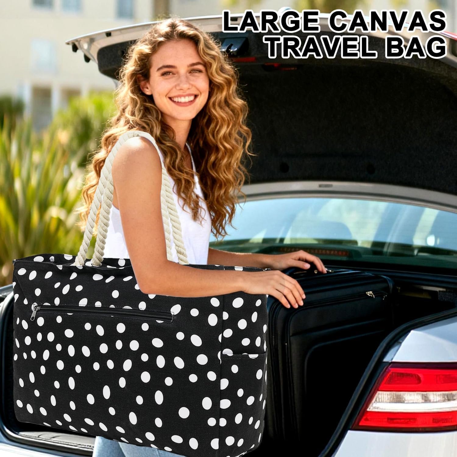 Custom Logo Large Canvas Beach Bag for Women Private Label Waterproof Sandproof with Zipper and Wet Bag Cruise Essentials Manufacturer