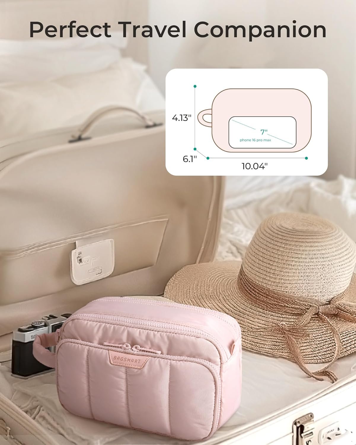 Manufacturer Puffy Travel Makeup Bag Organizer Private Label Cosmetic Case Custom Logo for Toiletries Bottles Brushes Pink