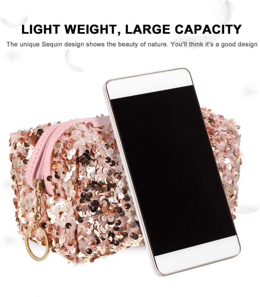 Private Label Portable Sequin Pink Large Capacity Cosmetic Bag Custom Logo Travel Toiletry Makeup Organizer Storage Pouch for Women Manufacturer
