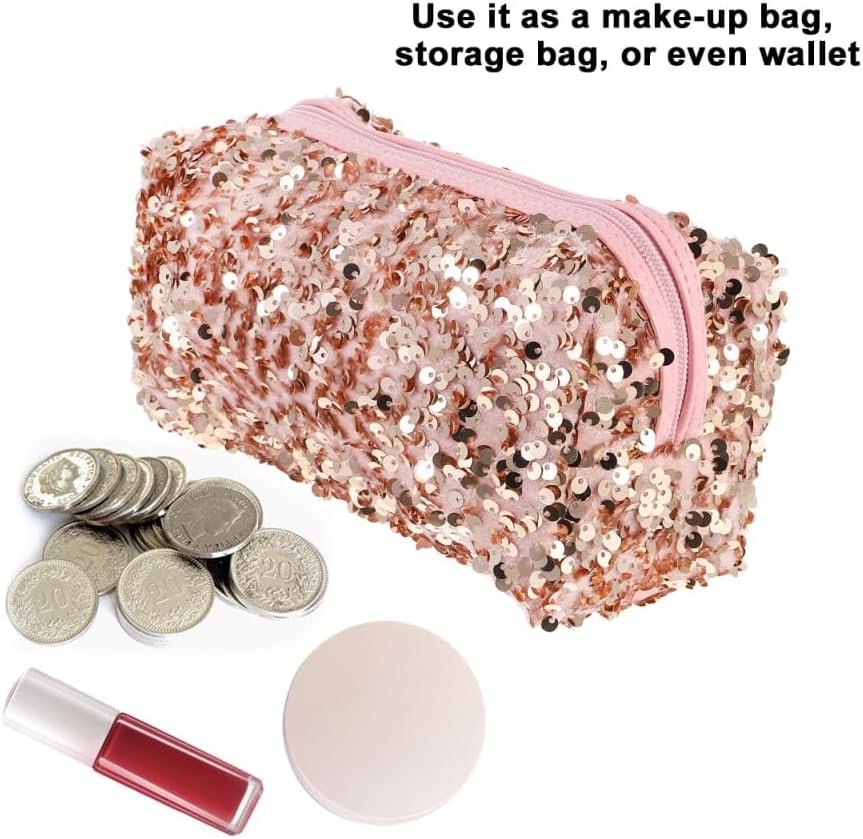 Private Label Portable Sequin Pink Large Capacity Cosmetic Bag Custom Logo Travel Toiletry Makeup Organizer Storage Pouch for Women Manufacturer