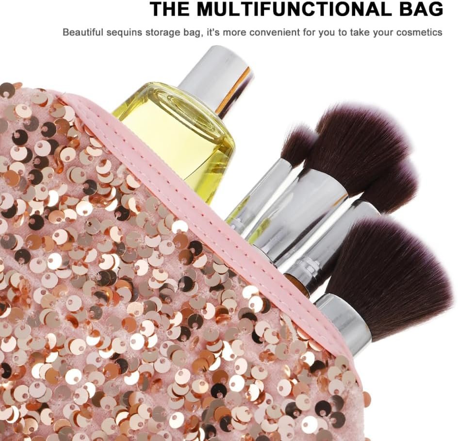 Private Label Portable Sequin Pink Large Capacity Cosmetic Bag Custom Logo Travel Toiletry Makeup Organizer Storage Pouch for Women Manufacturer