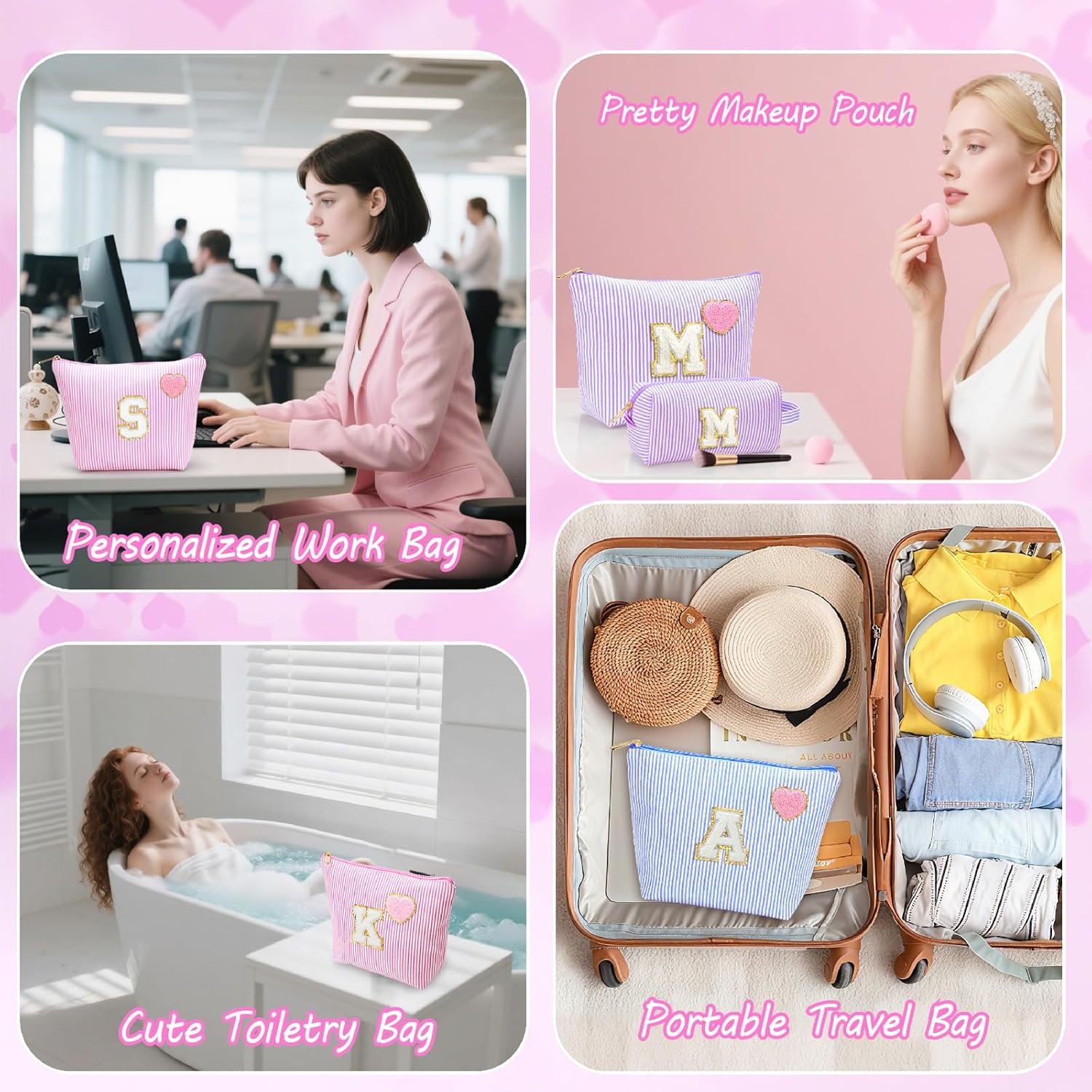 Private Label Personalized Preppy Initial Makeup Cosmetic Bags Manufacturer Trendy Toiletry Travel Pouches for Teen Girls Kids Women Letter Pouch Purse Holiday Birthday Gifts Custom Logo 2pack (A, Purple) Private Label Personalized Preppy Initial Makeup Cosmetic Bags Manufacturer Trendy Toiletry Travel Pouches for Teen Girls Kids Women Letter Pouch Purse Holiday Birthday Gifts Custom Logo 2pack (A, Purple)